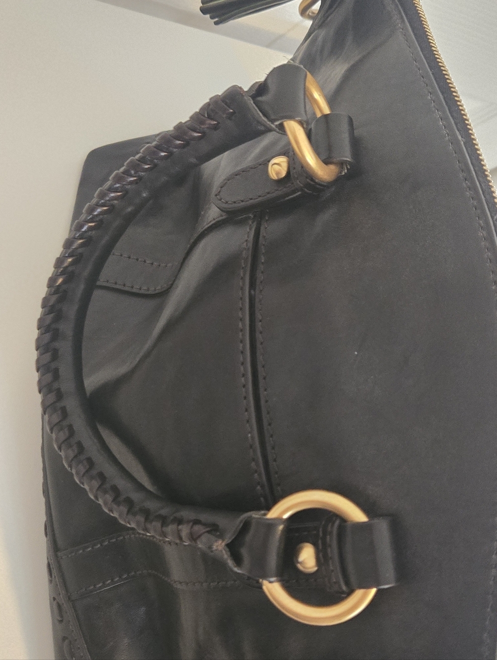 Dooney & Bourke Black Leather Shoulder Satchel with Gold Hardware - Picture 12 of 16